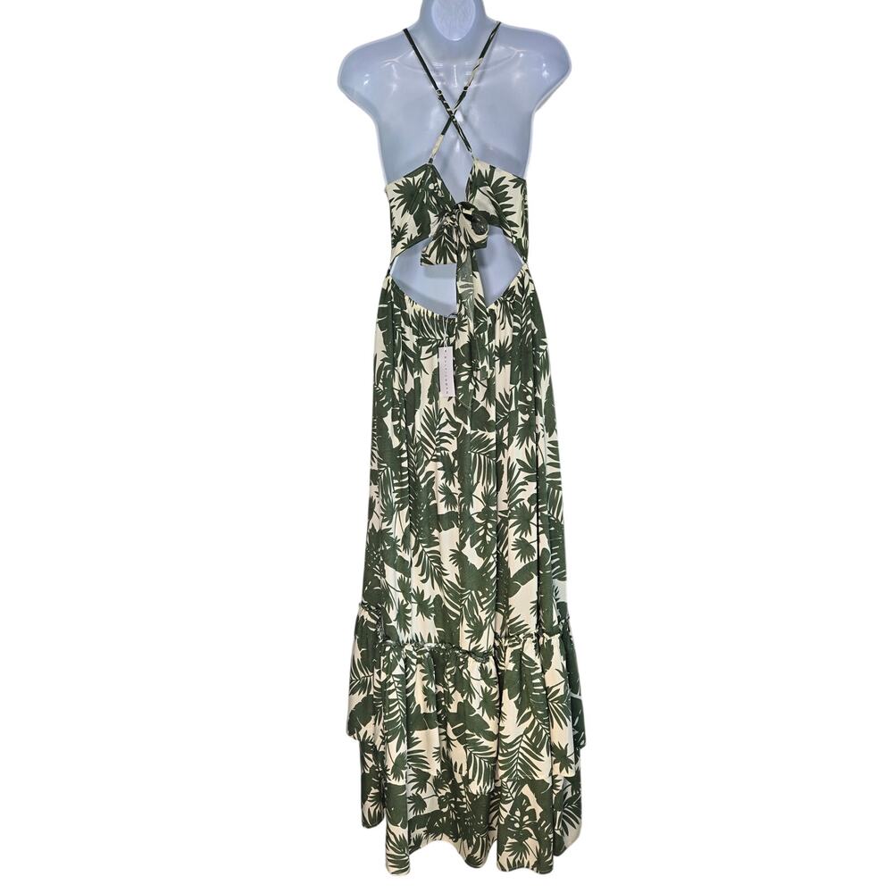 Baltic Born NWT Womens Olive Green Tropical Halter, Open Back Maxi Dress; Med - Picture 2 of 12